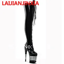 LAIJIANJINXIA/вечерние туфли на высоком каблуке со шнуровкой Женские Сапоги выше колена танцевальная обувь с ремешком сзади высокие сапоги на каблуке 10 см A-076