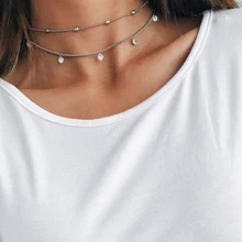 Богемное Кристальное ожерелье для женщин, серебряное Двухслойное звено цепи, бусины, кисточки, подвески, ожерелье, подвеска, ювелирное изделие