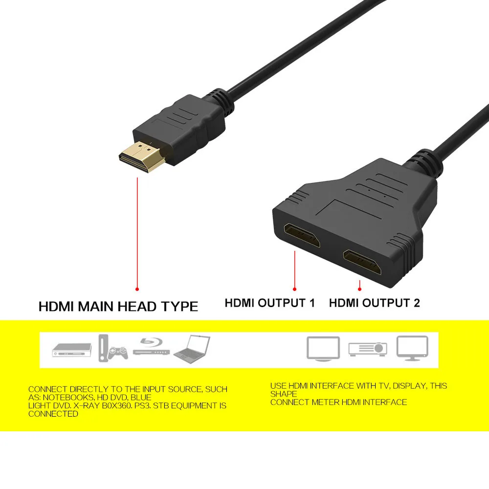 HDMI штекер 2 Женский Порт 1X2 1 в 2 Выход сплиттер кабель переключатель адаптер конвертер V1.4 1080P для HDTV планшета xbox