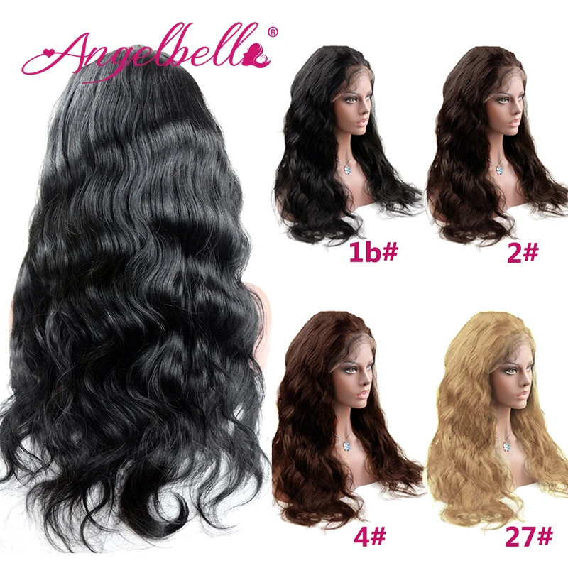 Angelbella Brazilian Front Lace Wigs with Baby Hair 150 Density Human Hair Lace Wig 1b#2#4#27# Instocks Body Wave Front Lace Wig