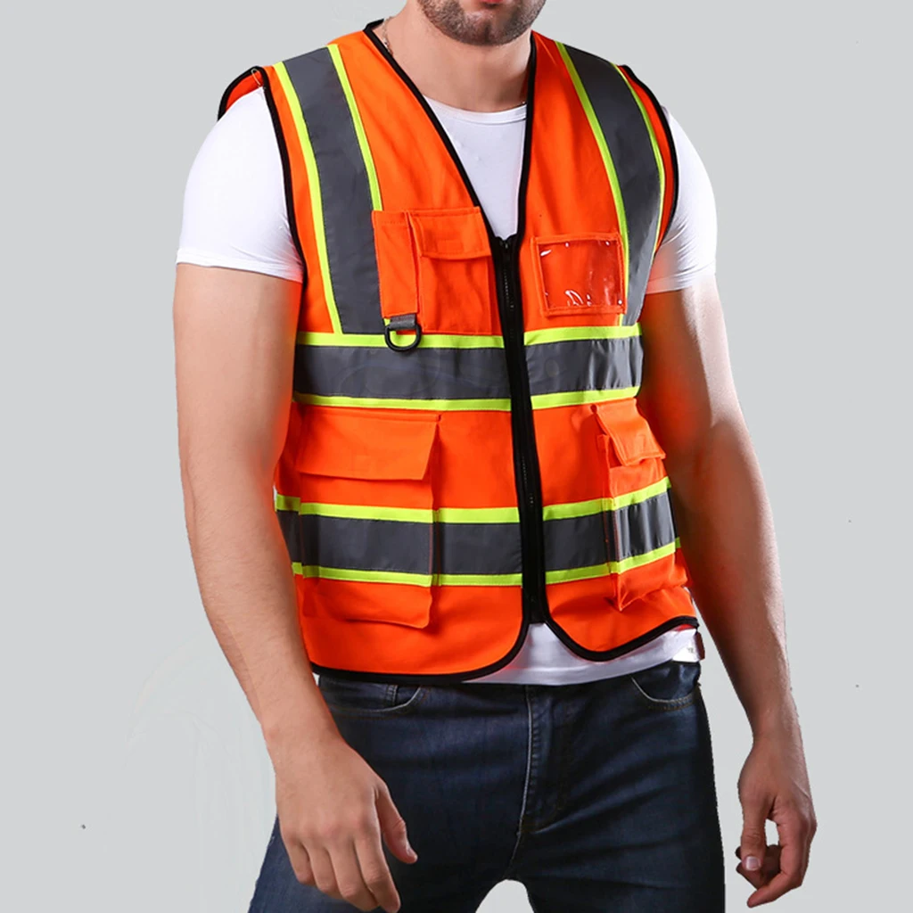 Free Size Reflective Stripes Road Safety Vest for Engineer Construction Gear with Pockets