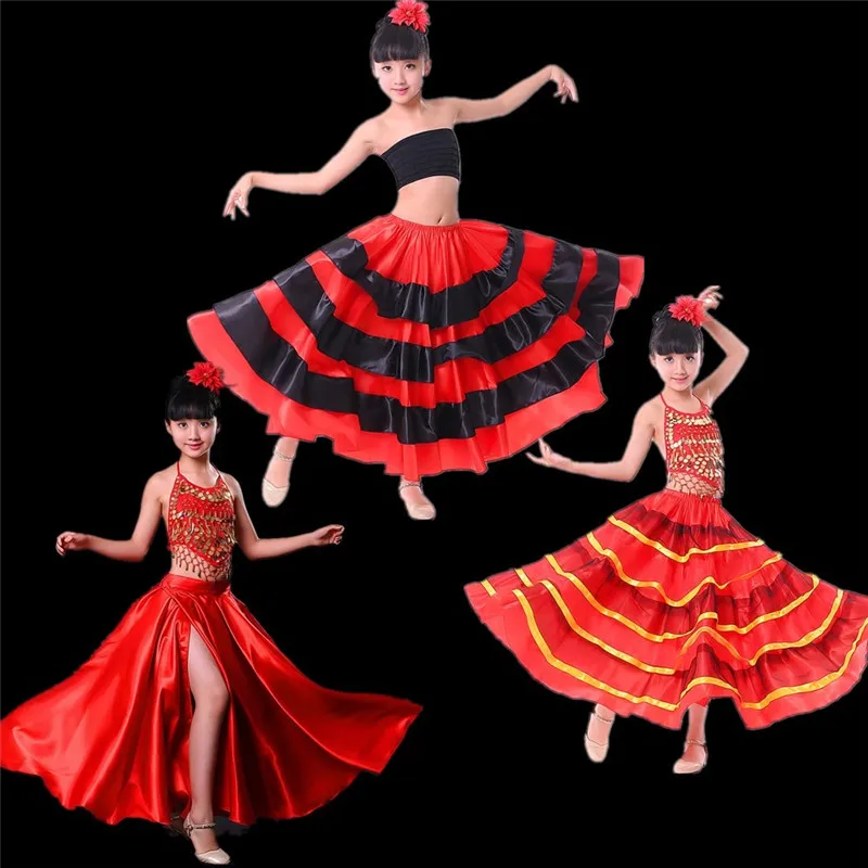Платье для фламенко Сатиновые платья для танцев для девочек платье для фламенко для девочек наряд для фламенко Одежда для танцев фламенко на 360 градусов