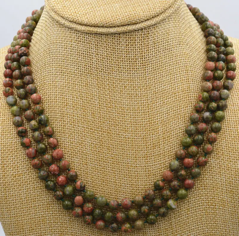 

New charming 3 rows 6 mm beads unakite Ireland Necklace 17-19" AAA