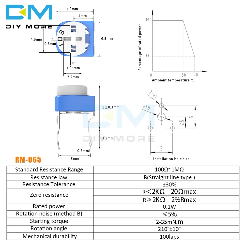 10PCS 100R 200R 500R 1K 2K 2.2K 3K 5K 10K 20K 50K 100K 500K 1M Ohm RM-065 RM065 Trimpot Trimmer Potentiometer Variable Resistor multiturn potentiometer,linear potentiometer,rotary potentiometer,trimmer potentiometer,adjustable resistor