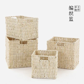 

Japanese style rustic handmade knitted desktop storage basket miscellaneously magazine basket outdoor storage basket storage