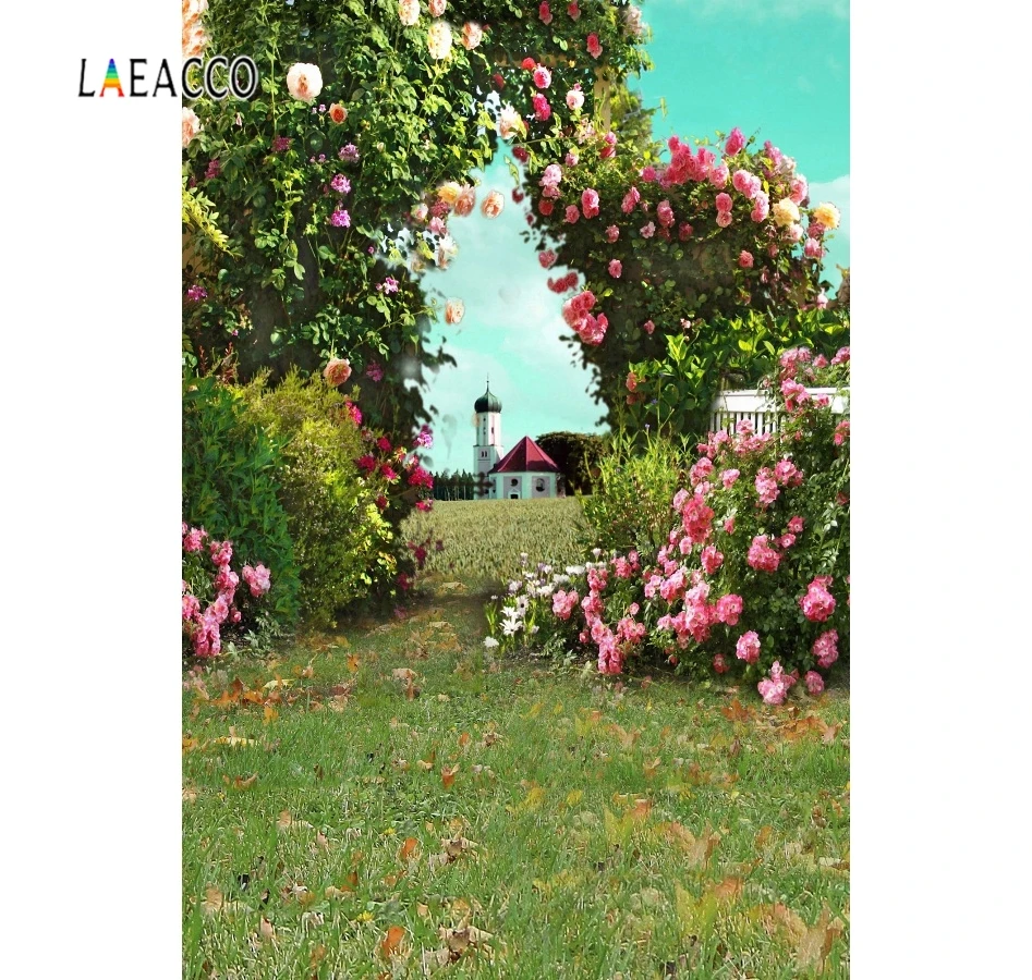 

Laeacco Garden Green Flowers Wedding Vines Spring scenic Kid Photography Backgrounds Customize Photographic Backdrops For Photo