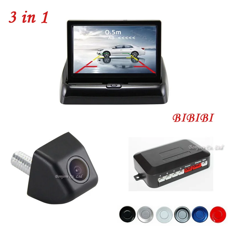 

3in1 4.3 Inch Degital Car Monitor Auto Parking Sensor Radar Buzzer Apeaker BIBI+ Rear View Camera Car Parking cam