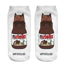 Носки для мужчин и женщин с 3D принтом "Кошка утонет в нутелле", женские короткие носки