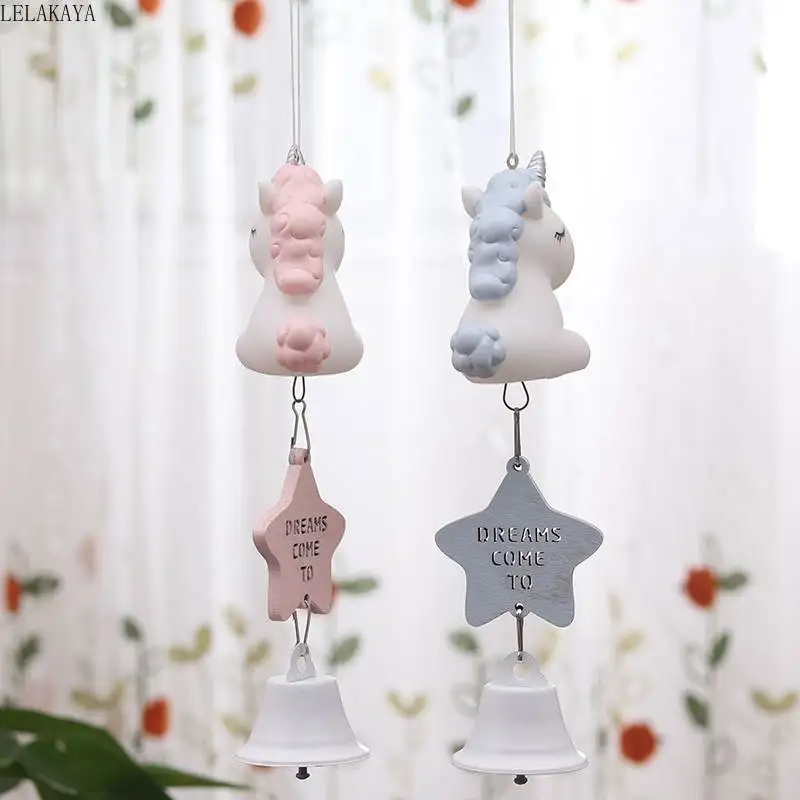 

Cartoon Unicorn Animals Anime Action Figure Printed Resin Wind Chimes Window Pendants Gift Creative Campanula Bell Horse Doll