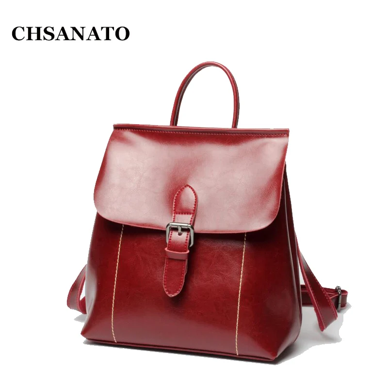 

CHSANATO Oil Wax Leather Women's Backpacks Anti Theft Female Travel Bags Girls School Satchel Bag SAC