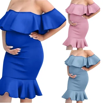 

Maternity Dresses Casual Summer Lace Plus Size Pregnant Woman Clothes Backless Ruffles Solid Photography Props Dress hamil L4