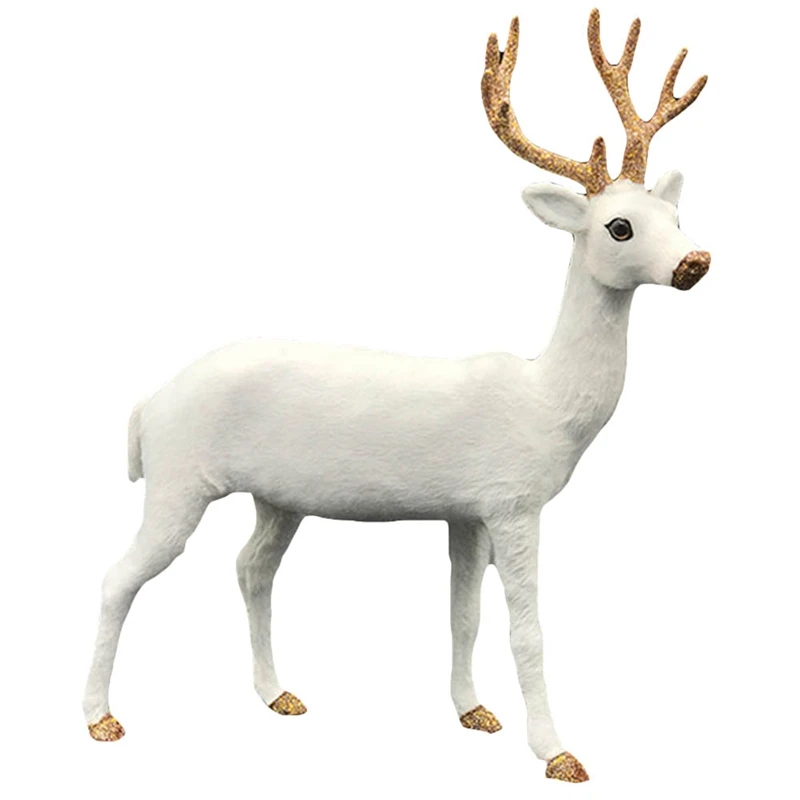 

Christmas White Reindeer Xmas White Elk Plush Plastic 2 Size Simulated Standing Kids Wedding Decor Toy Simulation White Deer