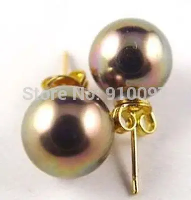 

free shipping DD10 mm round chocolate brown shell pearl earring GP stud SD