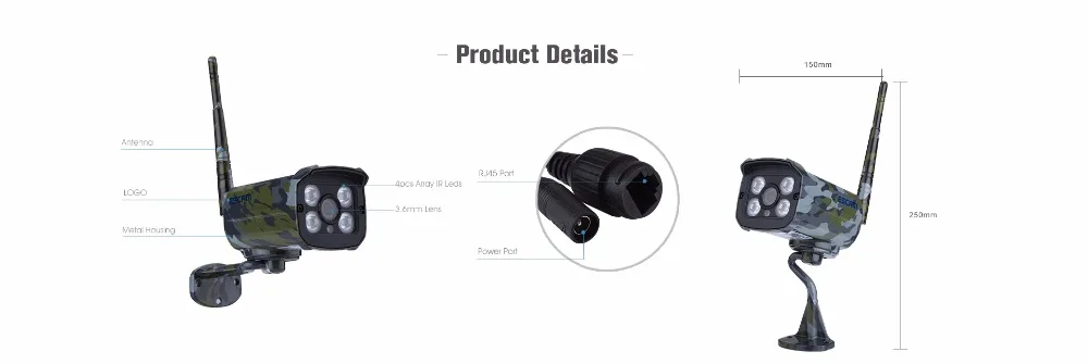 ESCAM Sentry QD900S 2MP full HD Network IR-Bullet Camera DayNight IP66 onvif 2.2 1080p Camouflage wireless waterproof ip camera (23)