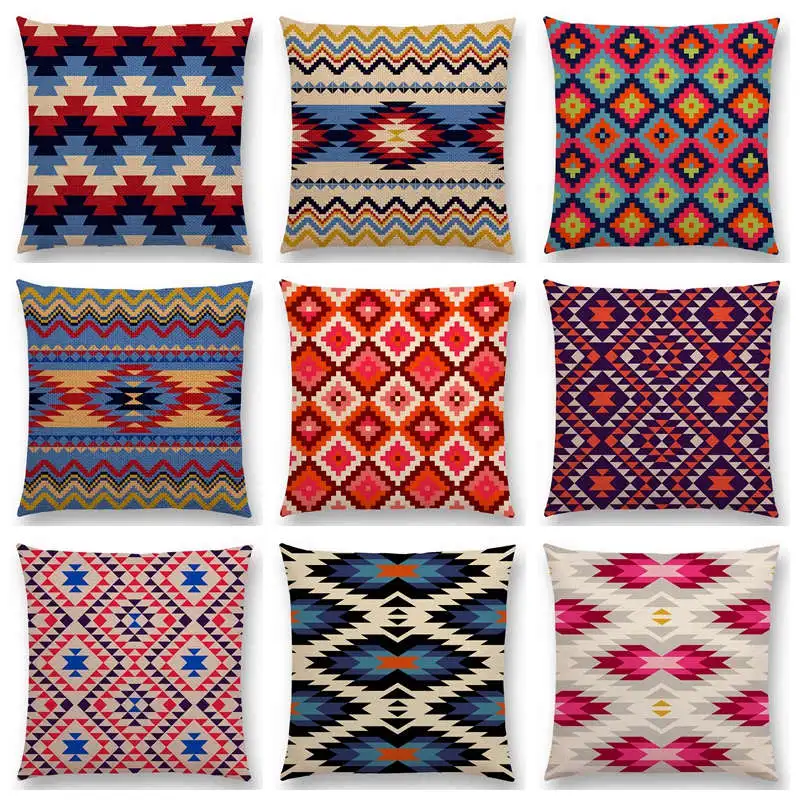 

Colorful Aztec Geometric Pattern Tribal Prints Abstract Rainbow Ethnic Plaid Decorative Cushion Cover Sofa Throw Pillow Case