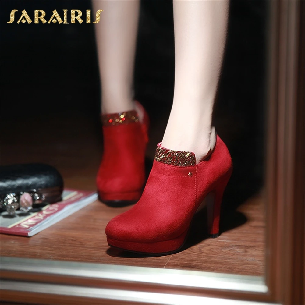 SARAIRIS/Новинка; обувь на платформе на молнии размера плюс 33-43; женские ботинки на высоком каблуке; ; Элегантные ботильоны; женская обувь
