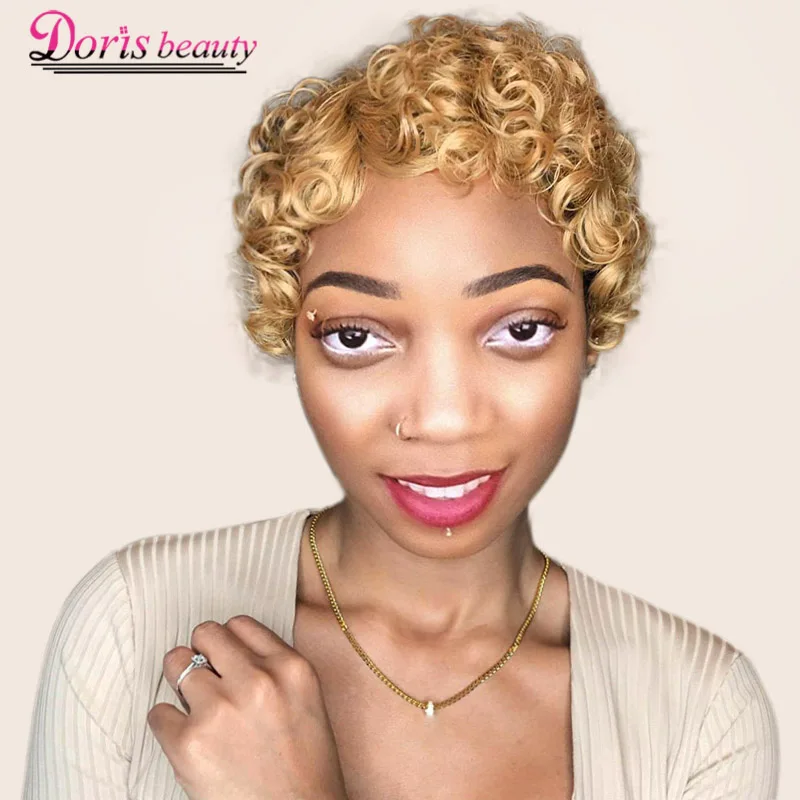 Doris Beauty Short Curly Black Cute Wig For Women Blonde African