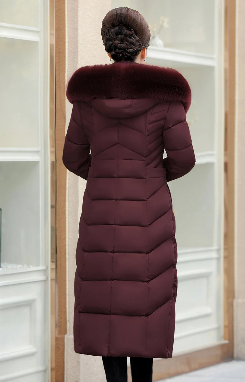 Высокое качество, женский зимний пуховик с меховым воротником, с капюшоном, теплое, утолщенное, Женское пальто, X-long, Женская парка, парки