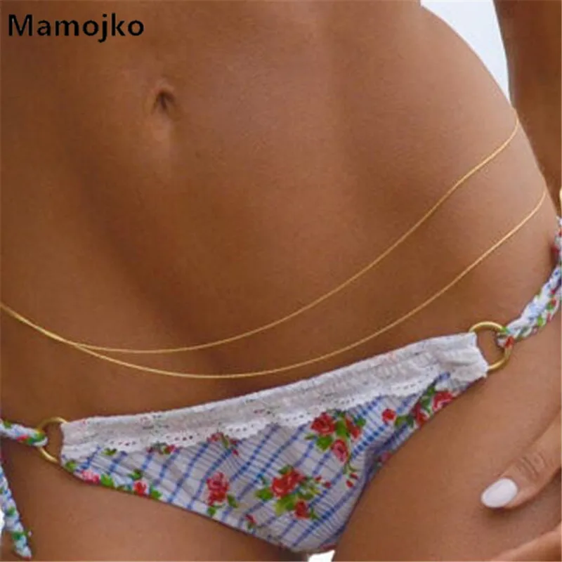 Mamojko модный простой: золото серебро бикини двухслойная цепочка для тела женщин