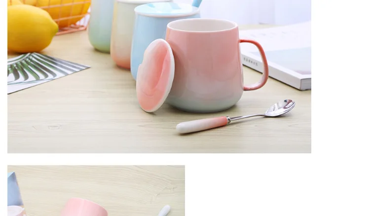 Короткая градиентная Цветная Керамическая утренняя кружка для кофе, чая, молока, напитков, Женская чаша для завтрака, элегантный черный чай, отличный подарок