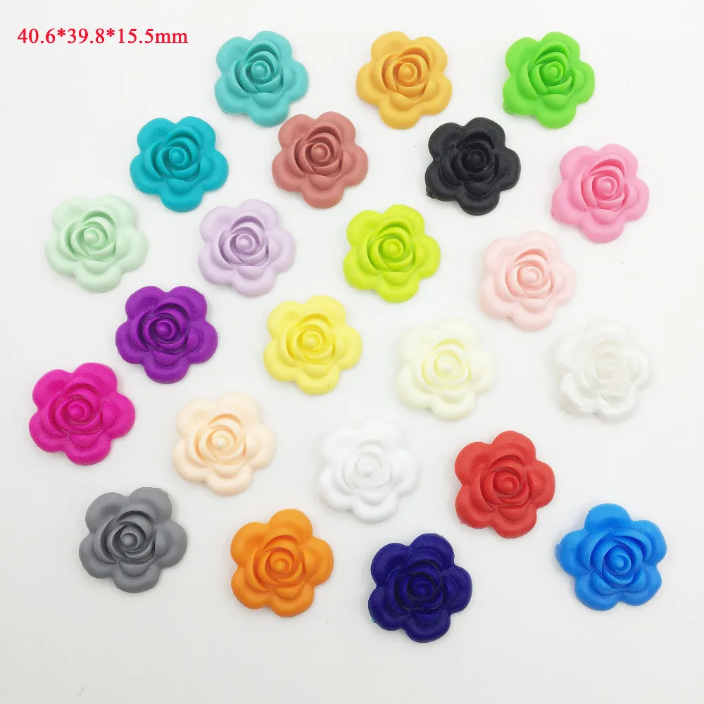 

20 Pieces/lot Silicone Rose Flower Beads,Silicone Teething Beads Rose flower beads for Teething Necklaces BPA Free