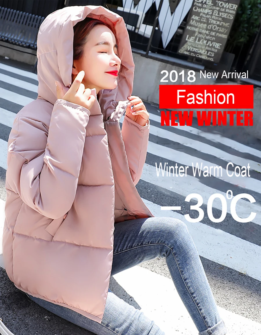 Winter Women Short Parkas Coat Warm Hooded cotton Outwear Thicken Plus Size Loose Type Down with 4 Colors for 2018 New Arrival (1)