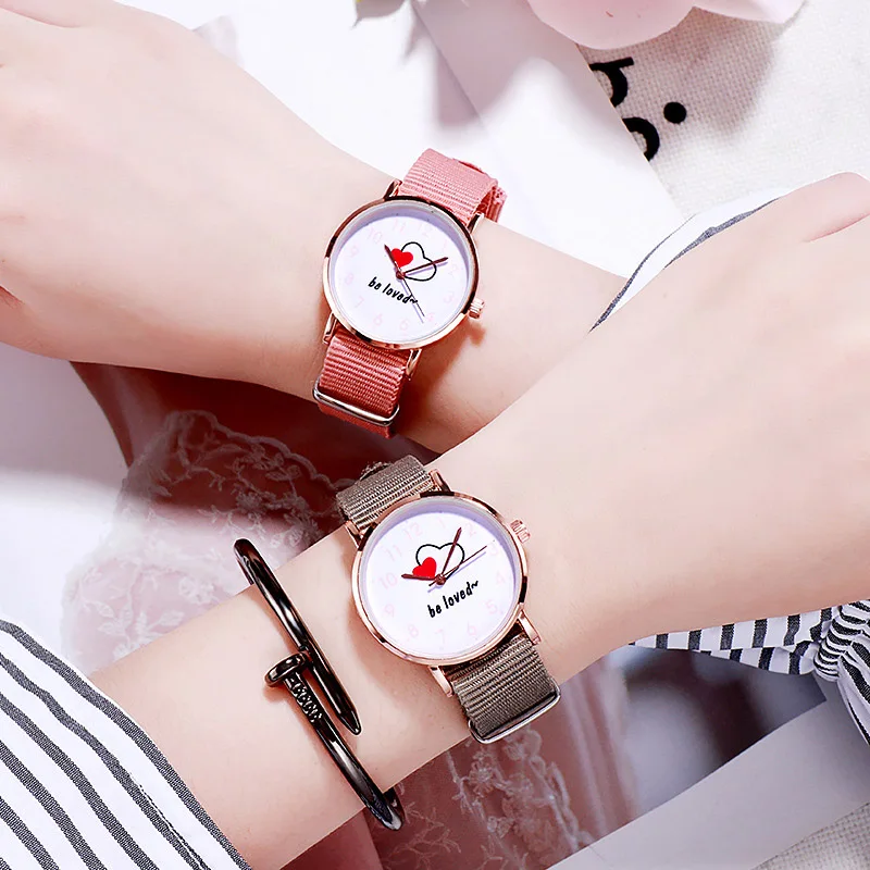 

Romantic Women Watch Quartz Love Casual Dress Decoration Students Wrist Watch Girls Nylon Bracelet Personality Reloj Mujer New