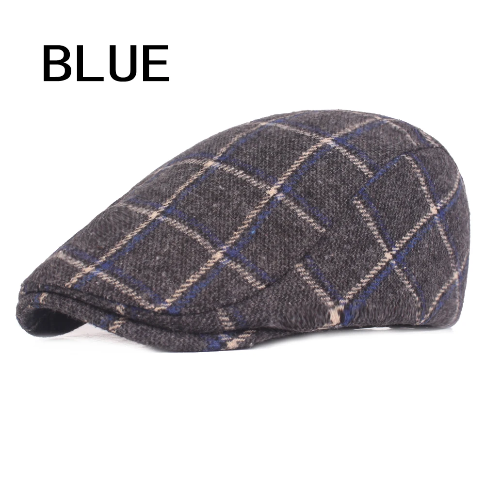 Шляпы весна-осень для мужчин повседневные клетчатые хлопковые береты кепки s Gorras Planas Boinas клетчатые плоские кепки регулируемые мужские береты - Цвет: BLUE
