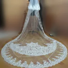 Самые популярные 3 метра длинные свадебные вуали с гребнем церковные Свадебные Velo Vail аксессуары цветочные кружева 2 яруса Соборная длина
