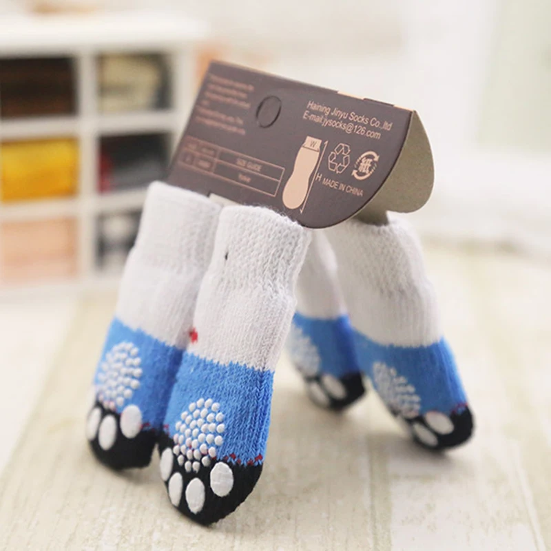 Милые модные носки для домашних животных; носки для собак; 4 шт.; милые вязаные носки для щенков; нескользящие носки