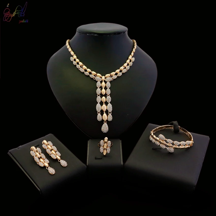 

YULAILI Free Shipping New Arrival Hot Selling 18 Karat Gold Color Party Women Costume Long Four Jewelry Set