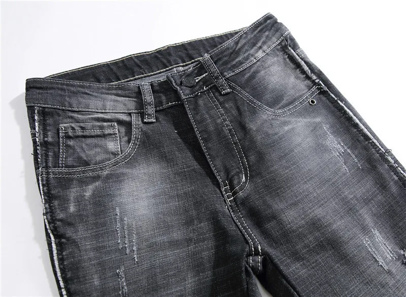 Newsosoo новые модные мужские рваные джинсы Slim Fit Strench проблемных джинсовые штаны мотобрюки для мужчин черный джинсы с потертостями джоггеры