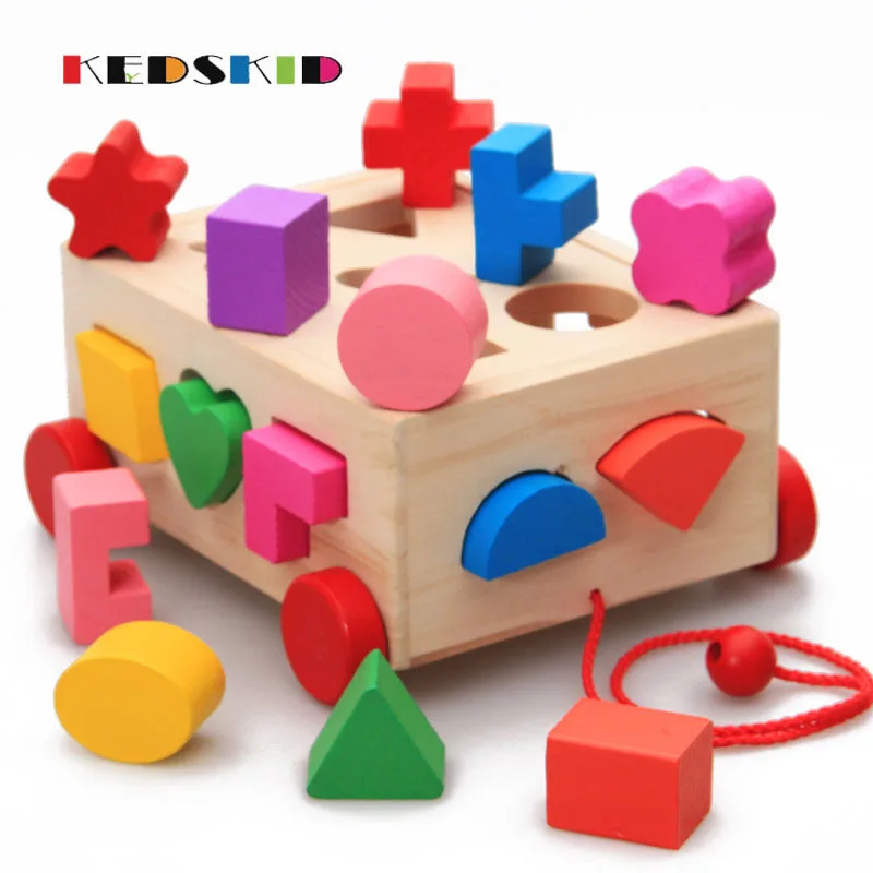 Wooden 15 holes Shape building blocks Children geometry shape Baby