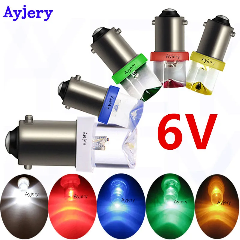 

AYJERY 6V 6.3V DC 100PCS 6V Led Bulb BA9S 1 Led 1 SMD T4W T11 LED Bulbs Concave Lens White Blue Red Amber Green Led Light Bulb