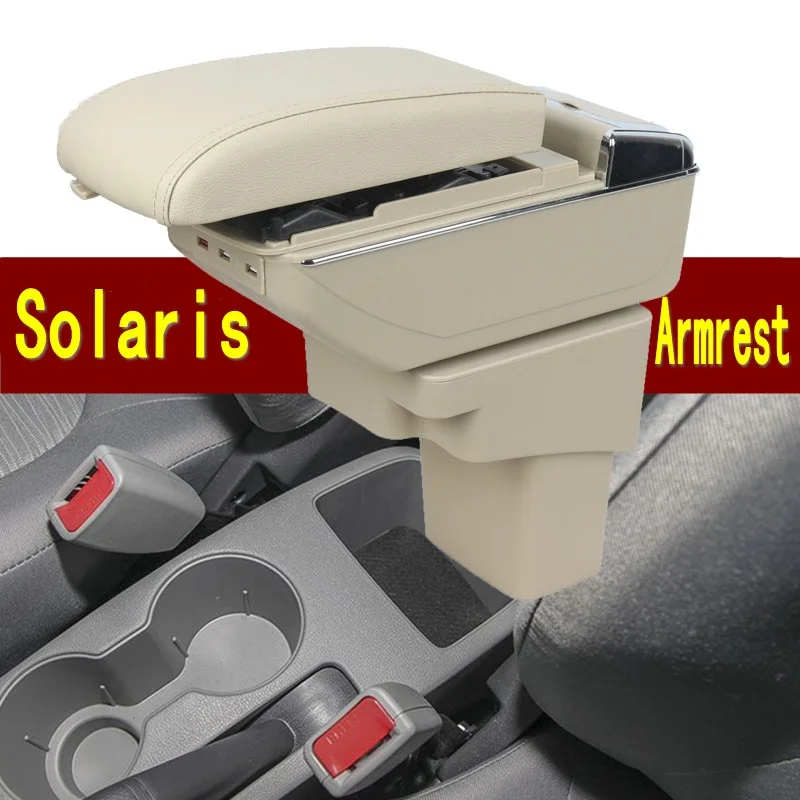 For Hyundai Solaris armrest box central Store content Storage box with cup holder ashtray USB interface
