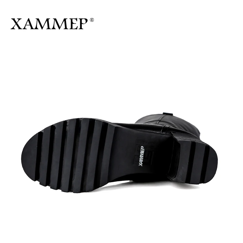 Брендовые женские зимние сапоги Xammep выше колена из натуральной кожи с