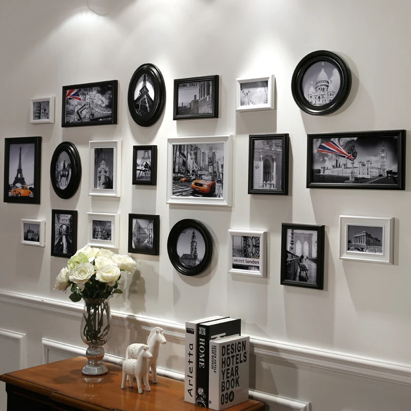 21pcs/lot Black Wood Collage Photo Frame Modern Art Home Decor Frame