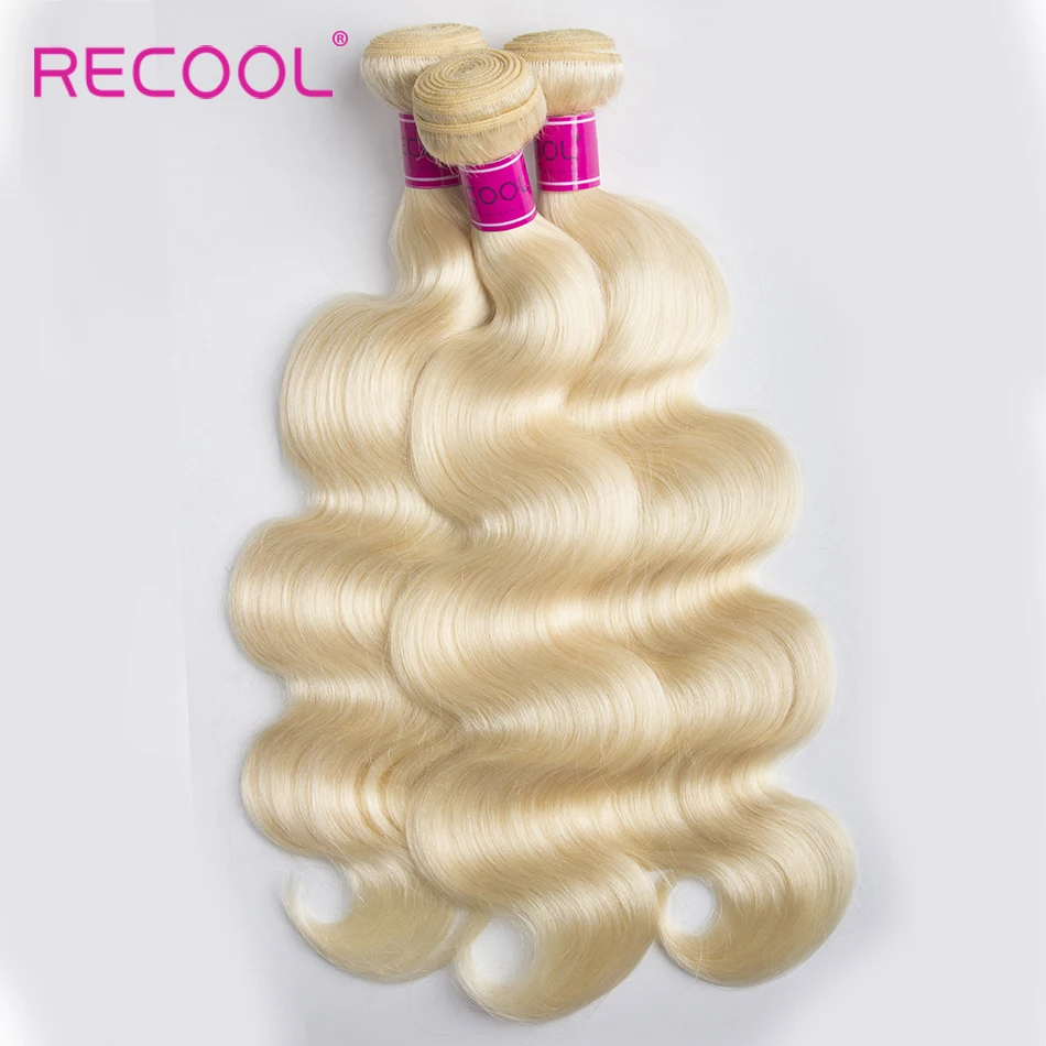 

Recool Hair Platinum Blonde Bundles Remy Human Hair Extensions 3 Bundles Brazilian Body Wave Weave
