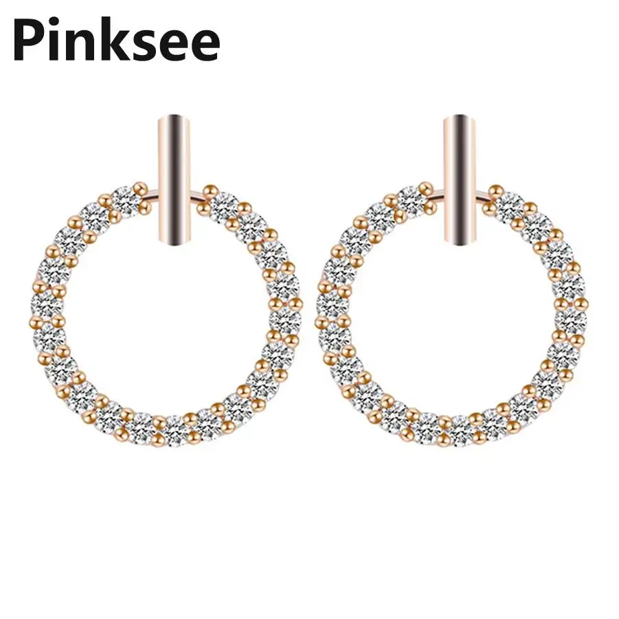 

Simple Design Circle earrings Geometric Bar Earrings Female Full Crystal Round Stud Earrings For Women Brincos Jewelry