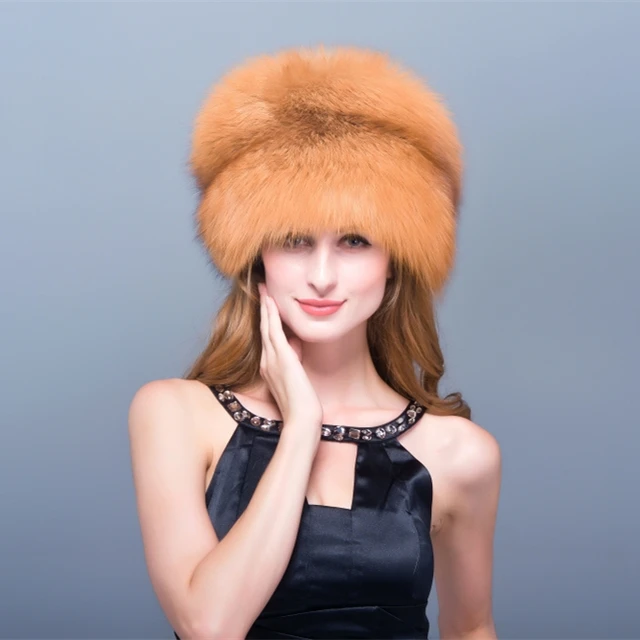 Cheap HM008 Real genuine fox  fur hat  winter women's warm caps whole piece raccoon fur hats