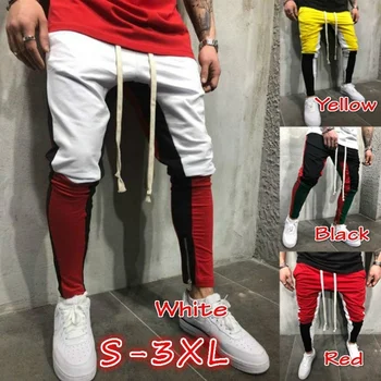 

ZOGAA Mens Hip Hop Pencil Pants Full Length Streetwear Sweat Pants Casual Slim Fit High Street Panelled Joggers Men Trousers