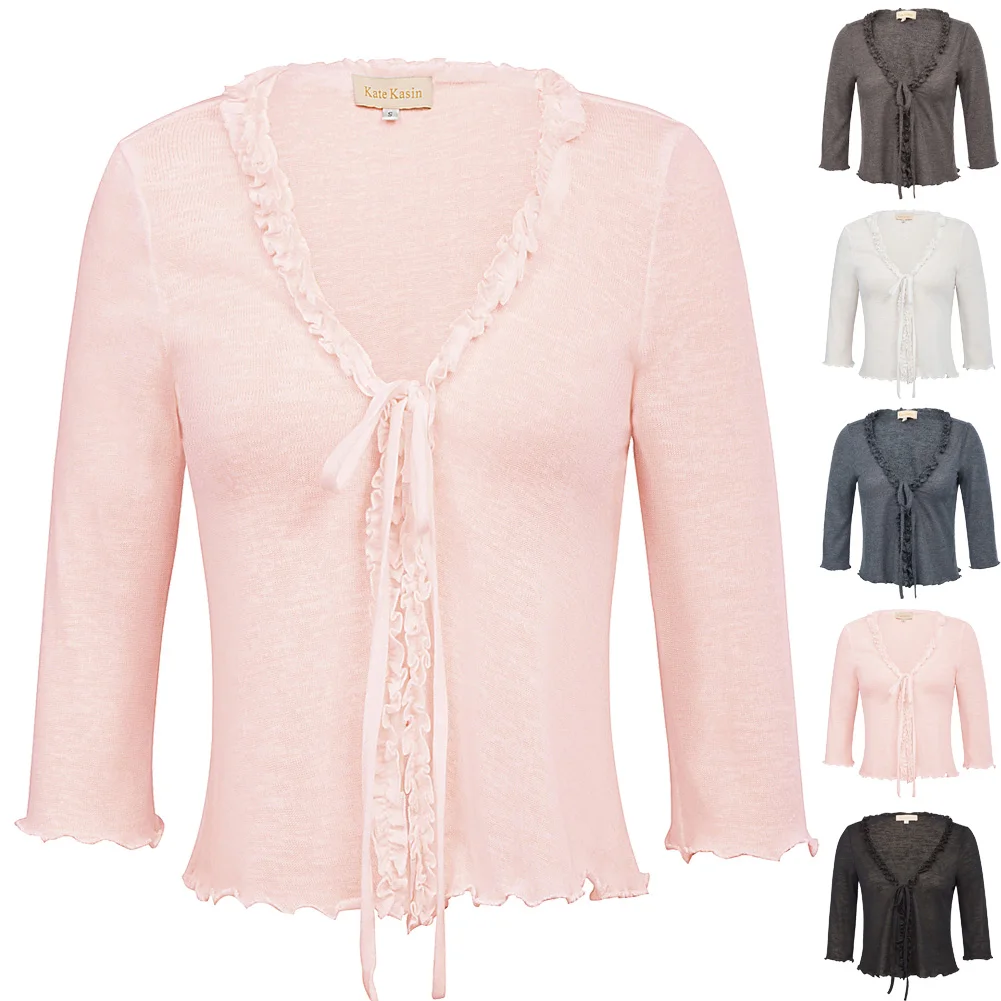 Весеннее короткое пальто для женщин открытое стежок рукав 3/4 v образный вырез