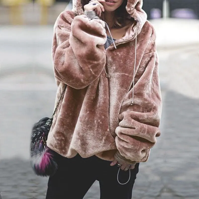  Winter arrival Vintage harajuku Solid V Neck Faux Fur pullover sweatshirts cute lovely pink loose h