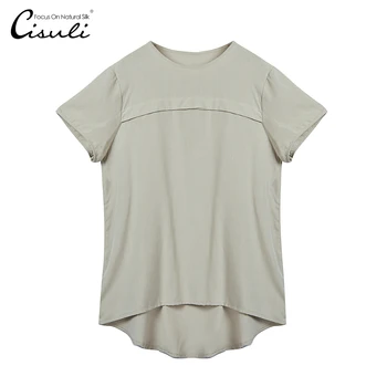 

100% Silk Long Shirt Mulberry Silk womens silk shirts Women Tops Quick Dry Comfortable Short Sleeve Shirt Plus Size Gray