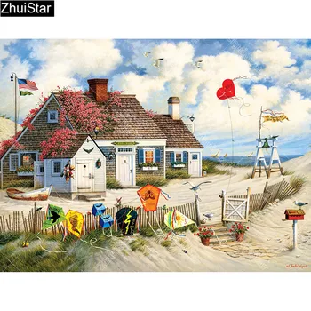 

Zhui Star 5D DIY full Square drill Diamond painting Cross stitch Seaside Cottage Rhinestone Diamond embroidery Mosaic CJ14