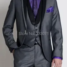 Изготовленный на заказ, чтобы измерить серые мужские костюмы, на заказ свадебные смокинги для мужчин, жених Лучший человек Свадебный для шафера куртка+ брюки+ жилет+ галстук