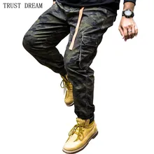 Плюс размеры для мужчин модные свободные камуфляж зеленый брюки карго человек наряд свободные больше карманов личный пояс мужской качество