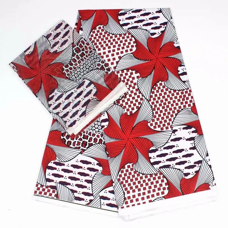 

African imitated silk fabric digital printed fabric nigerian design wax pattern 4yard audel fabric +2yard chiffon for dress DG06