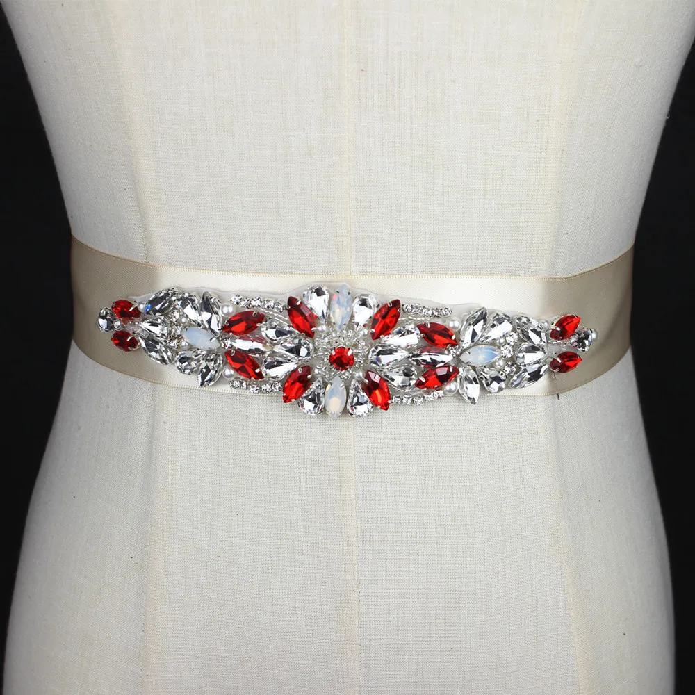

Designer's Special Design in Red color Bridal Belt Crystal Wedding Sash Belt With beaded Pearl Wedding Evening Dress up Prom