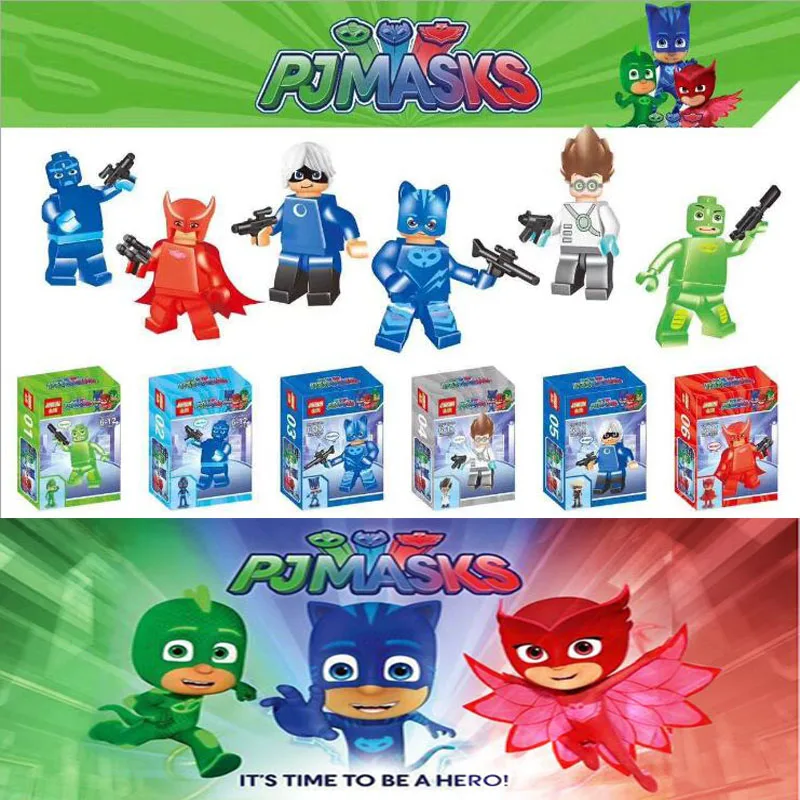6 шт./компл. 5 см pjmasks символов Catboy фигурку Игрушечные лошадки здания Конструкторы